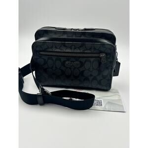 Authentic COACH 91485 West Camera Bag Signature Canvas Charcoal Black Crossbody